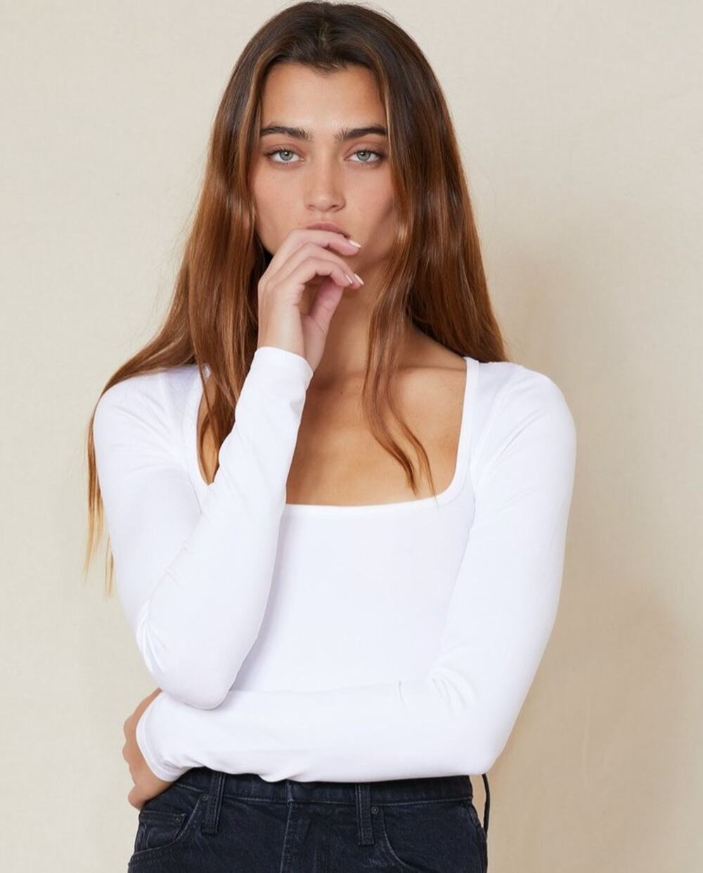 SIMON MILLER Rohe Square Neck Long Sleeve White Bodysuit  Size Large